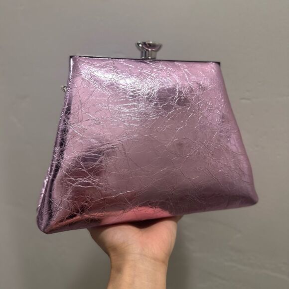 Metallic Pink Genuine Leather Handmade Push Lock Box Bag, Multi Use Style - Picture 11 of 15